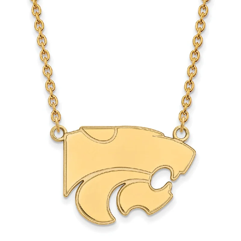 Gold Chain Necklace for Women-10k Yellow Gold Kansas State Large Wildcat Pendant Necklace