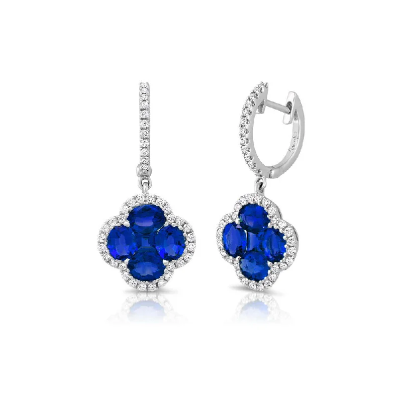 Timeless Pearl Earrings for Wedding Look-Uneek Precious Collection Floral Oval Shaped Blue Sapphire Dangle Earrings