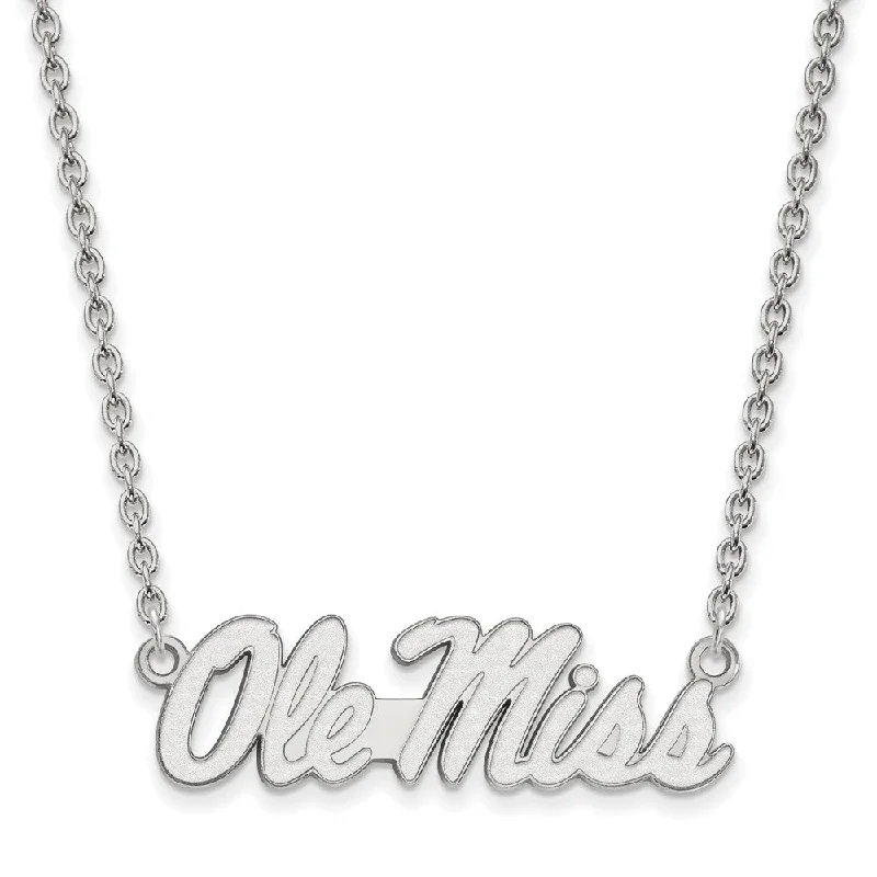 Silver Necklace with Heart Charm-10k White Gold U of Mississippi Lg Ole Miss Pendant Necklace