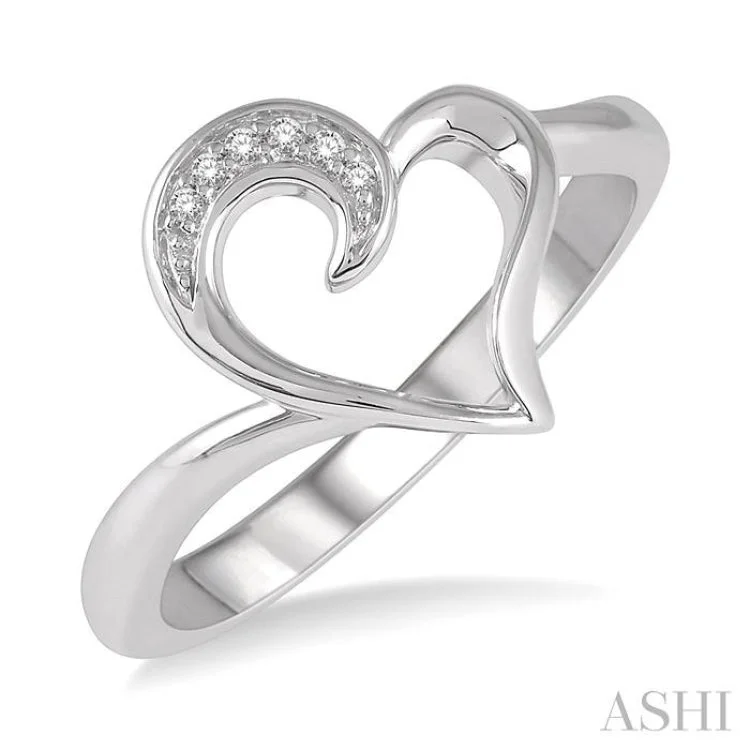 Custom Engraved Ring for Couples-1/50 Ctw Hollow Center Heart Charm Round Cut Diamond Ring in Sterling Silver