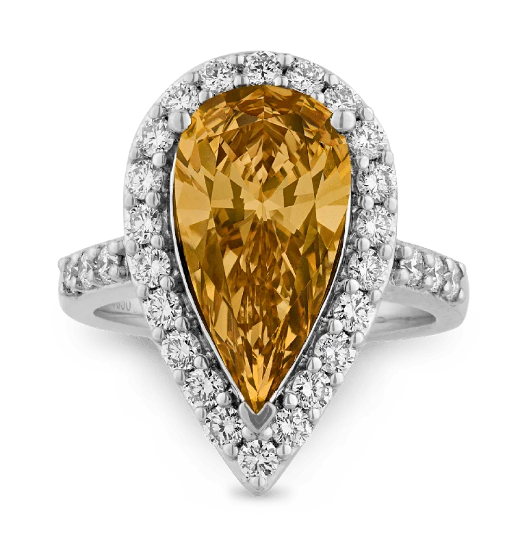 Elegant Engagement Ring with Diamond Accents-Fancy Deep Brown Yellow Diamond Ring, 4.00 carats