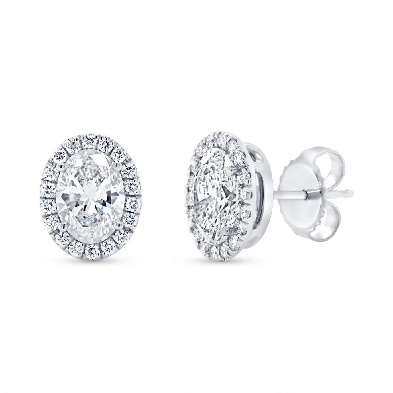 Small Hoop Earrings for Daily Wear-Uneek Signature Collection Halo Oval Shaped Diamond Drop Earrings