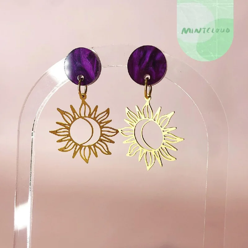 Beautiful Earrings for Evening Parties-Mintcloud Brass Dangles - Sun Flower