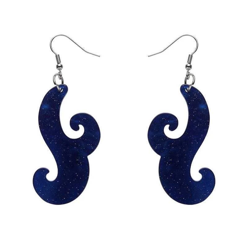 Silver Earrings for Elegant Looks-Erstwilder - Nouveau Ripple Glitter Resin Drop Earrings - Dark Blue