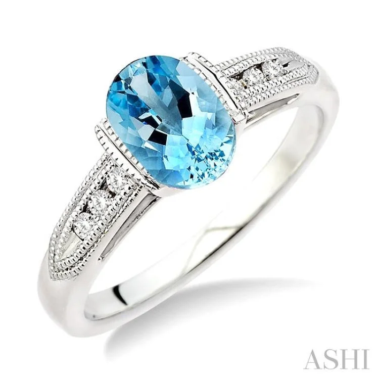 Elegant Gold Ring for Brides-8x6 MM Oval Shape Aquamarine and 1/10 Ctw Diamond Ring in 14K White Gold