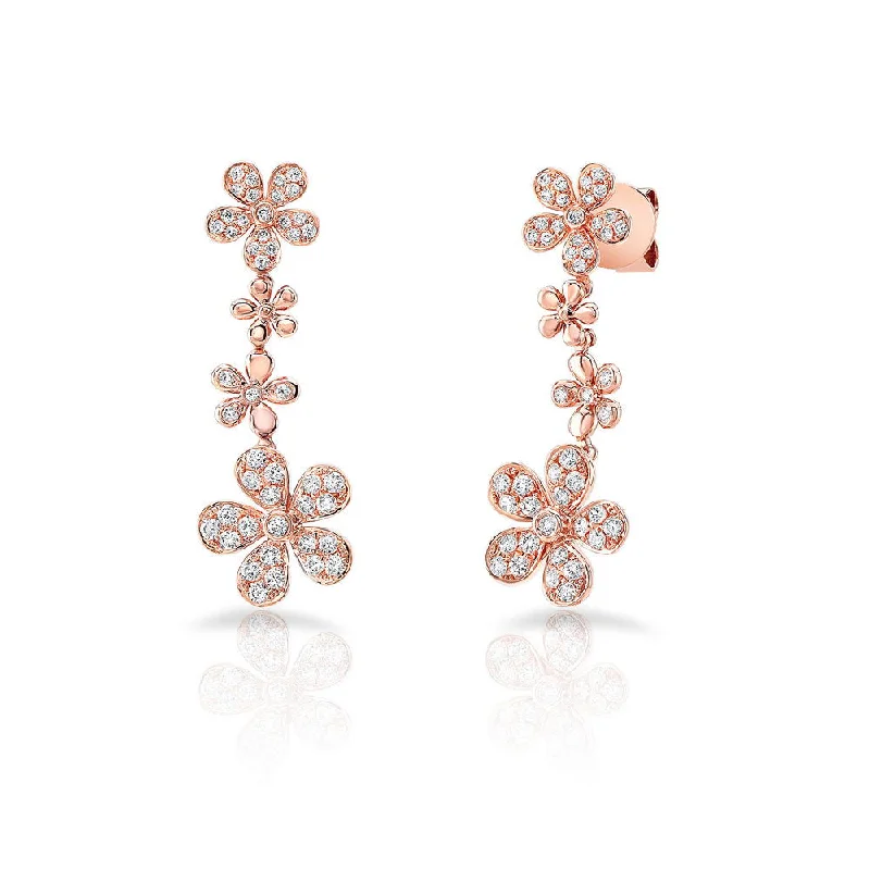 Rose Gold Earrings-Uneek Cascade Collection Petite Floral Drop Earrings