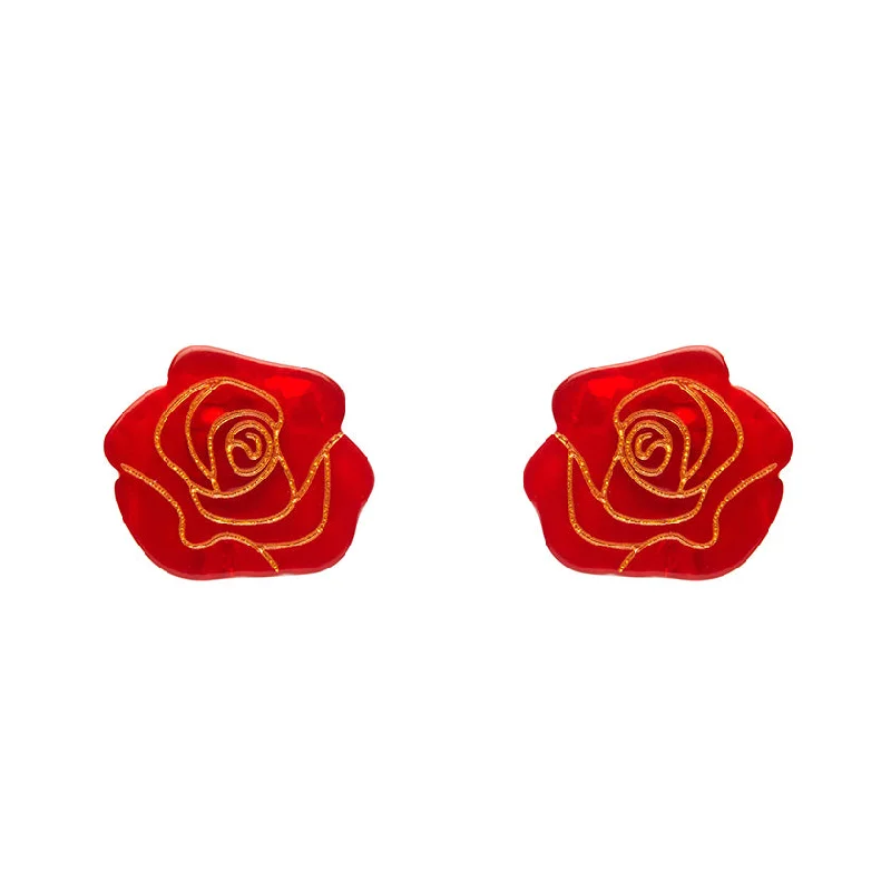 Customizable Earrings for Weddings-Erstwilder - Eternal Rose Stud Earrings - Red