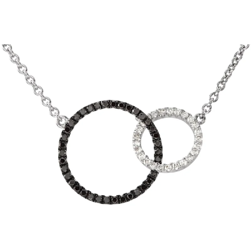 Silver Necklace with Large Pendant-1/3 Cttw Black & White Diamond Circle 14k White Gold Necklace, 18 Inch