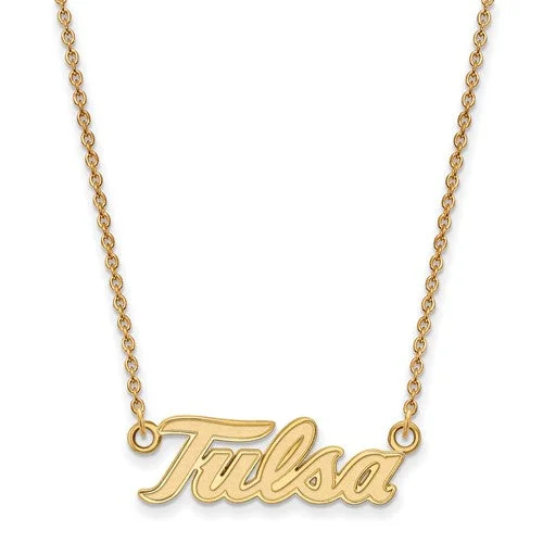 Silver Necklace for Weddings-14k Gold Plated Silver The U of Tulsa Large Pendant Necklace