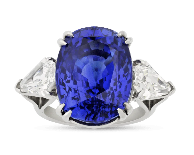 Men’s Silver Ring for Fashion-Ceylon Sapphire Ring, 19.71 Carats