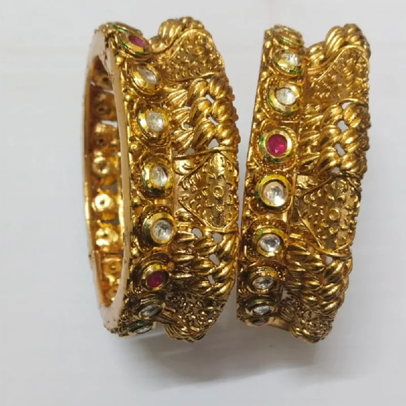 Colorful Bangles for Festivals-Niyansh Bangles Pota Stone Gold Plated Bangles Set