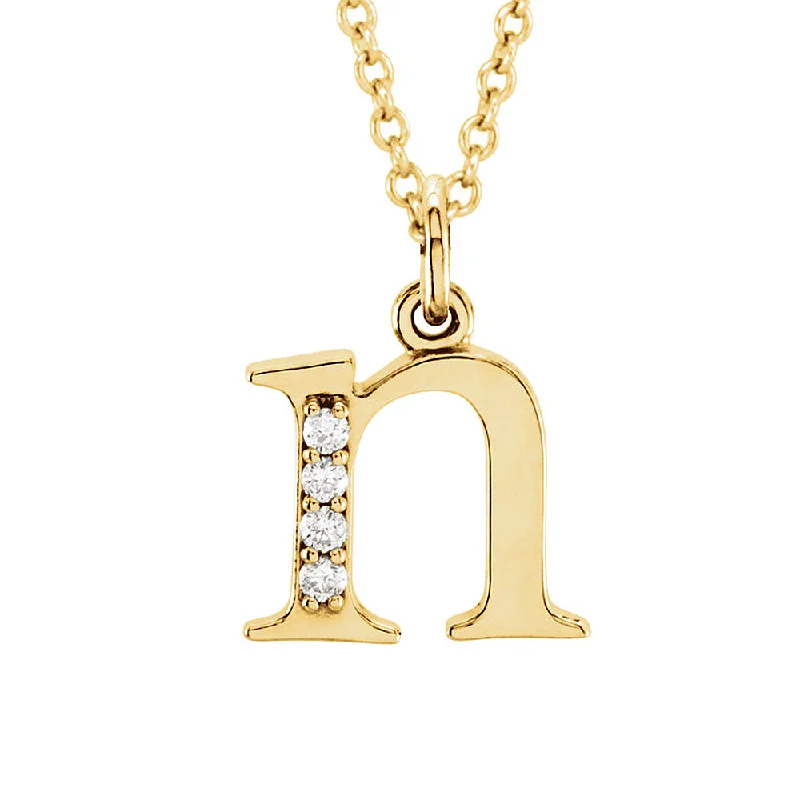 Crystal Necklace for Special Occasions-The Abbey 14k Yellow Diamond Lower Case Initial 'n' Necklace 16 Inch