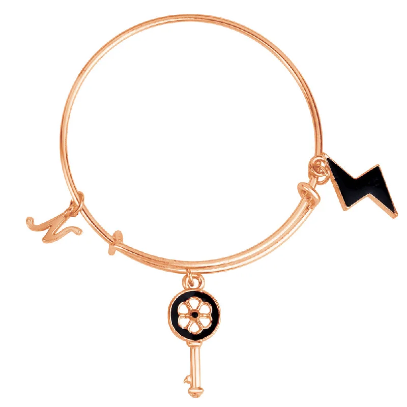 Statement Bangles for Traditional Style-Mahi N Letter & Key Shaped Rose Gold Plated Enamel Work Charms Kids Bracelets for Kids (BRK1100966Z)