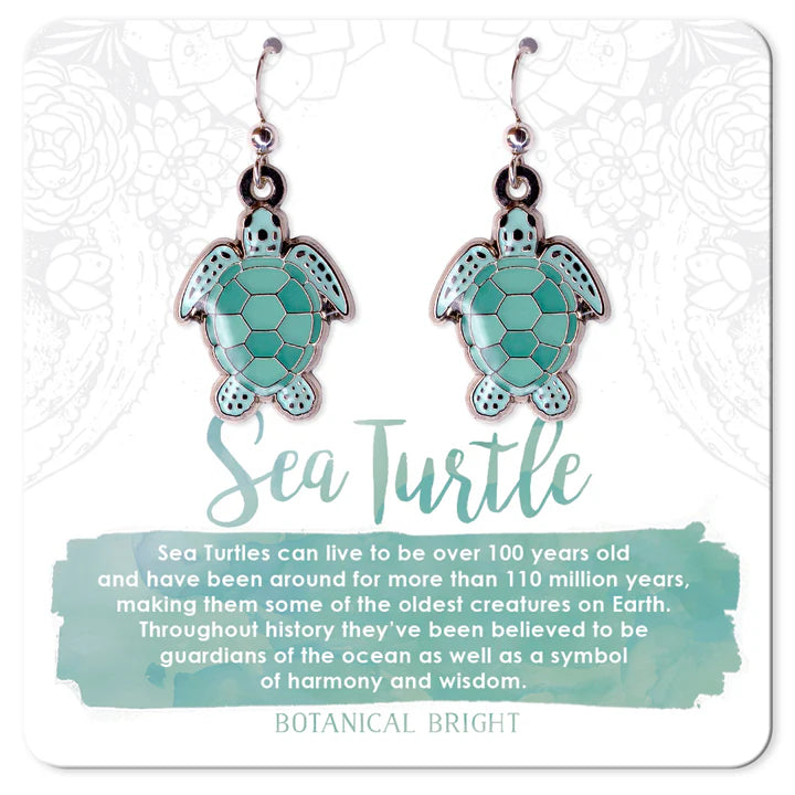 Round Earrings for Every Occasion-Botanical Bright Dangle Earrings - Sea Turtle