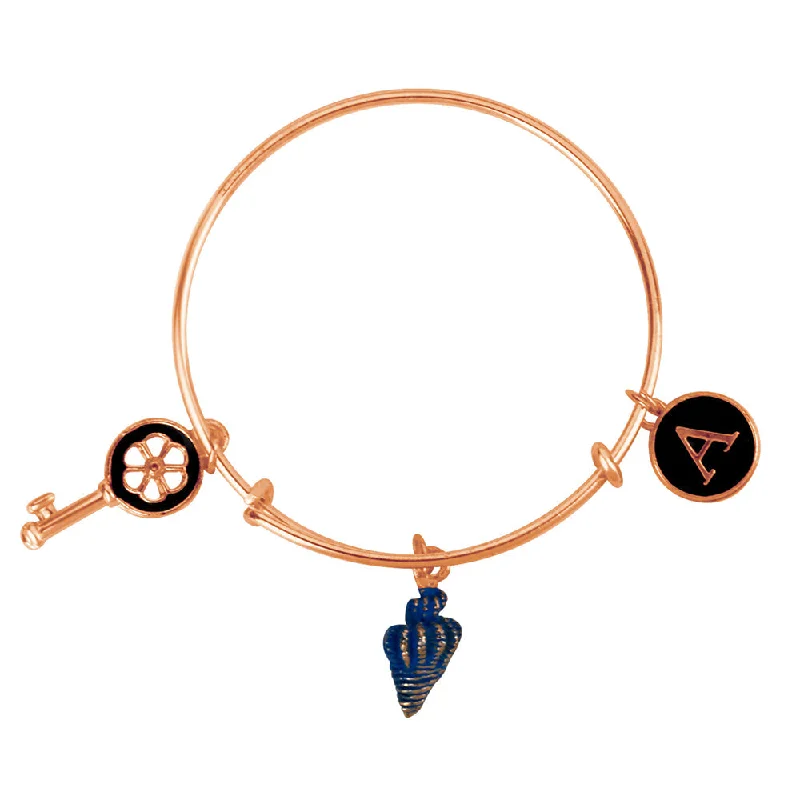 Colorful Gemstone Bangles for Casual Wear-Mahi A Letter Lock & Shell Shaped Rose Gold Plated Enamel Work Charms Kids Bracelets for Kids (BRK1100974Z)