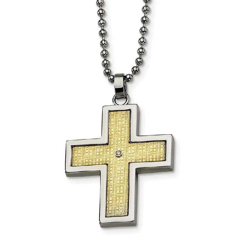 Long Chain Necklace for Stylish Look-Stainless Steel, 14k Gold and Diamond Accent Cross Necklace