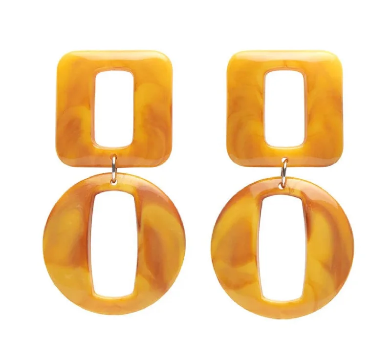 Stylish Gold Earrings for Weddings-Erstwilder - Statement Marble Chunky Drop - Mustard