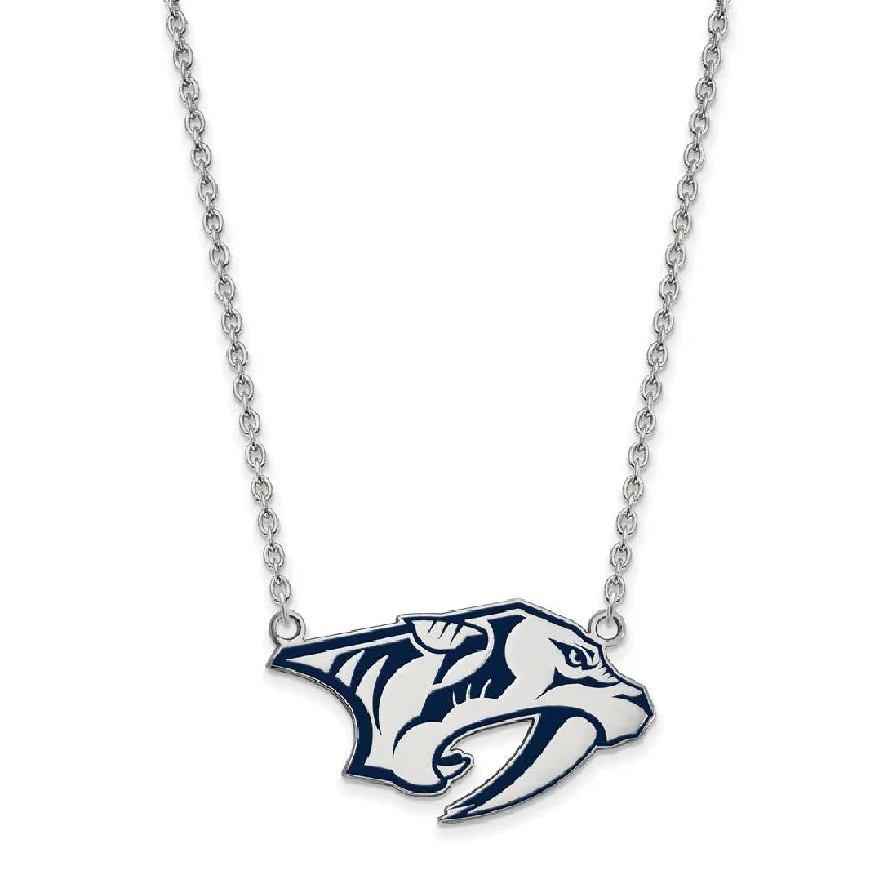 Gemstone Necklace for Evening Wear-Sterling Silver NHL Predators Large Enamel Necklace, 18 Inch