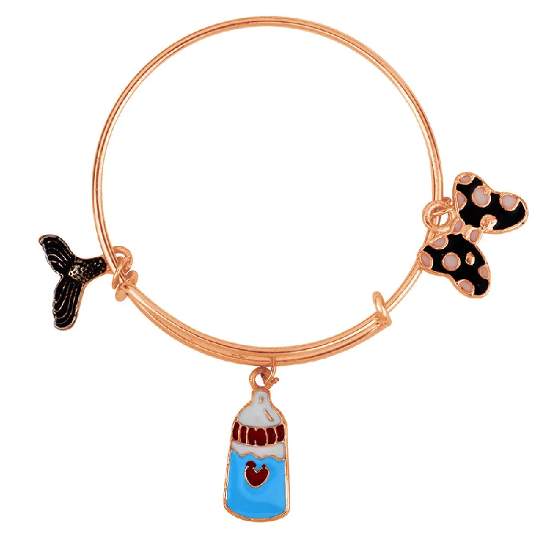 Vintage Style Bangles with Gems-Mahi Rose Gold Plated Butterfly & Fish Tell Shaped Enamel Work Charms Kids Bracelets for Girls (BRK1100971Z)