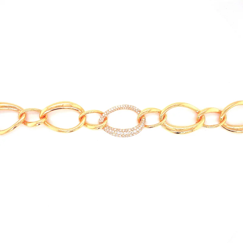 Custom Charm Bracelet for Women-18K Rose Gold Diamond Link Bracelet