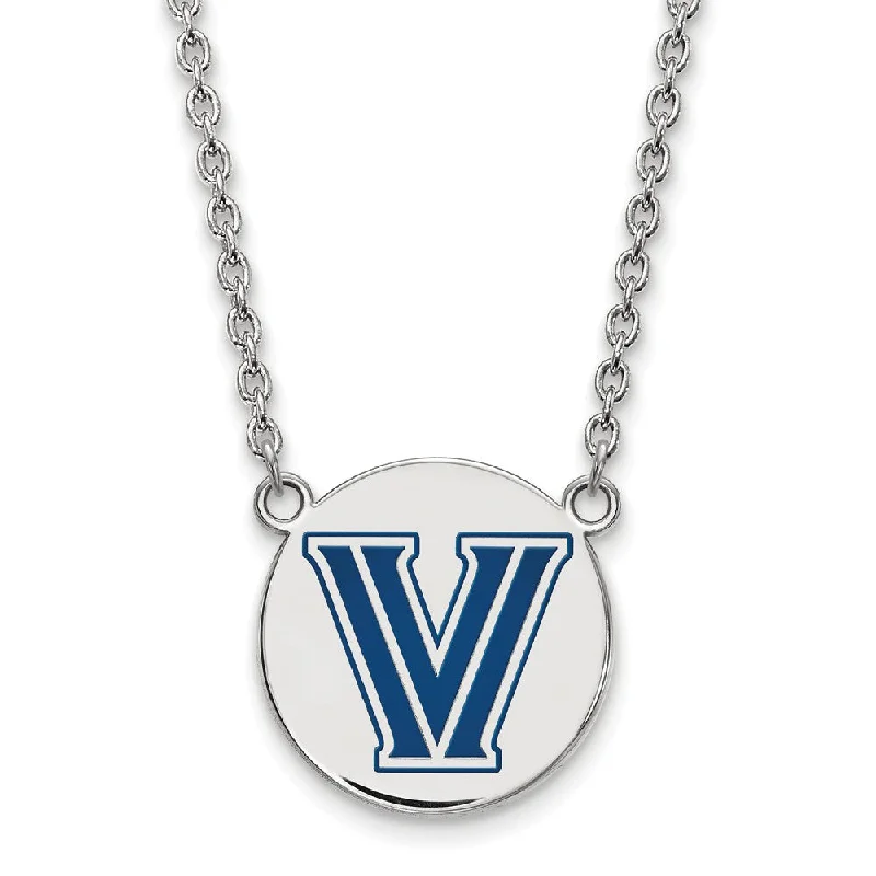 Handcrafted Necklace for Wedding Gifts-Sterling Silver Villanova U Large Enamel Disc Pendant Necklace