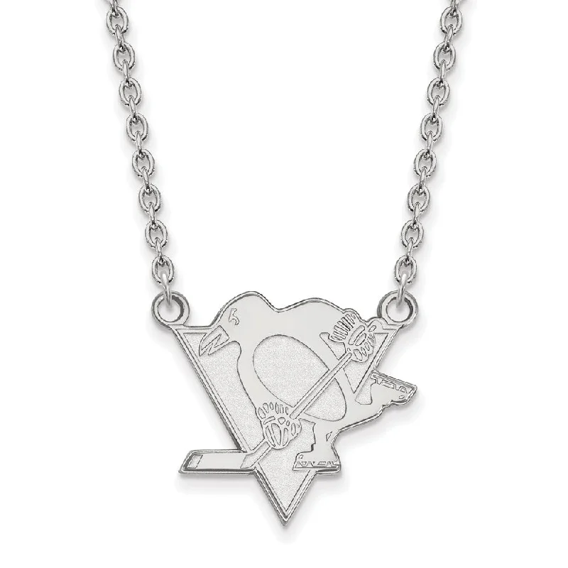 Geometric Necklace for Fashionable Women-Sterling Silver NHL Pittsburgh Penguins Large Necklace, 18 Inch