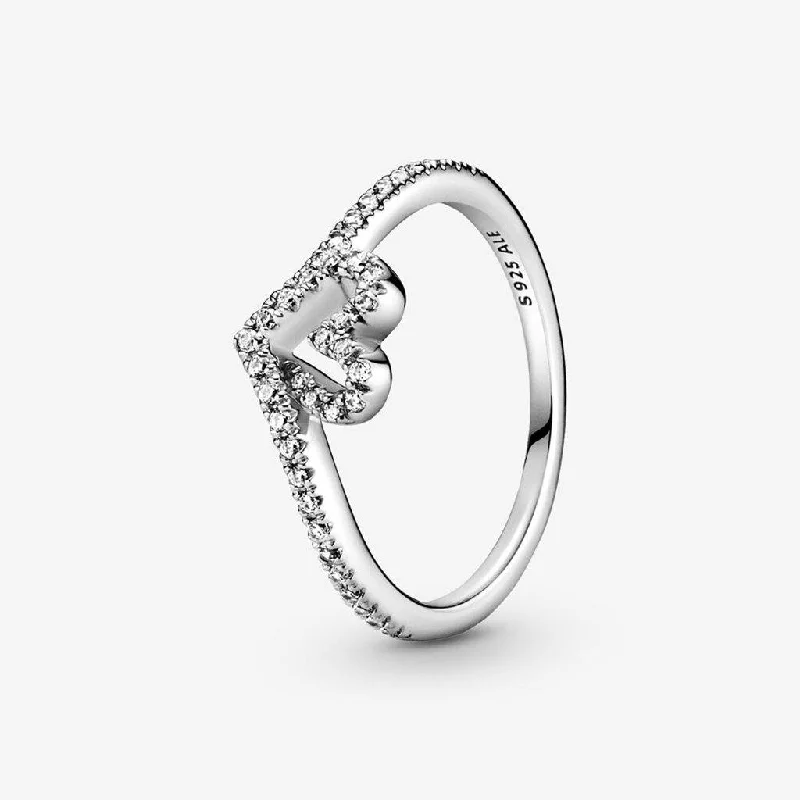 Trendy Gold Ring for Fashion-PANDORA : Sparkling Wishbone Heart Ring