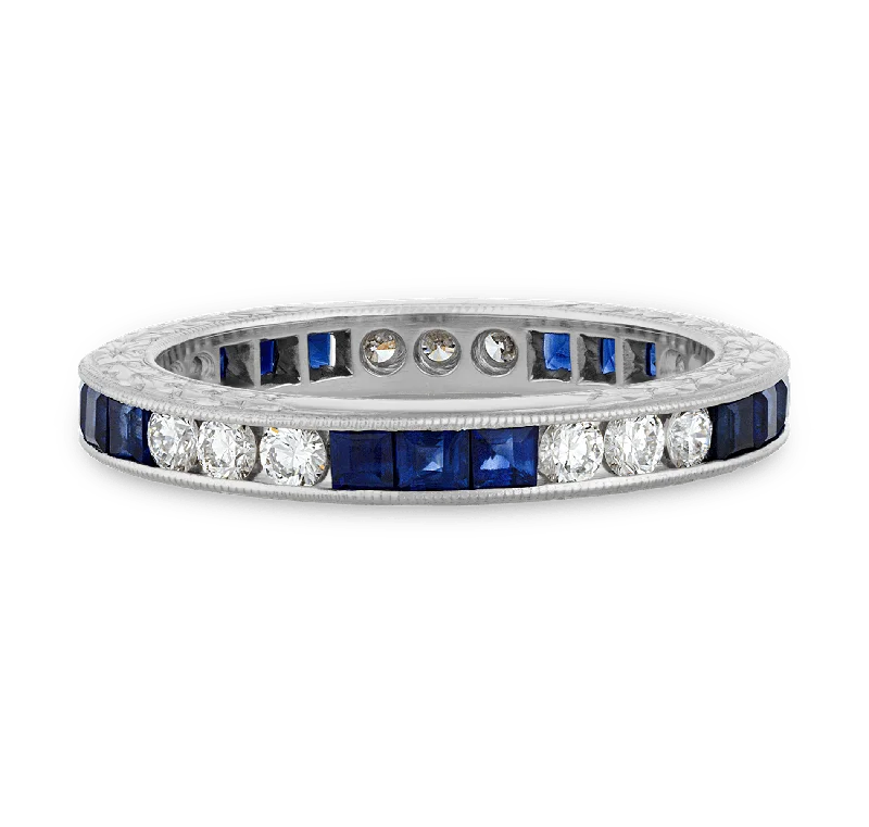 Chunky Gemstone Ring for Statement-Raymond Yard Platinum, Sapphire and Diamond Eternity Band