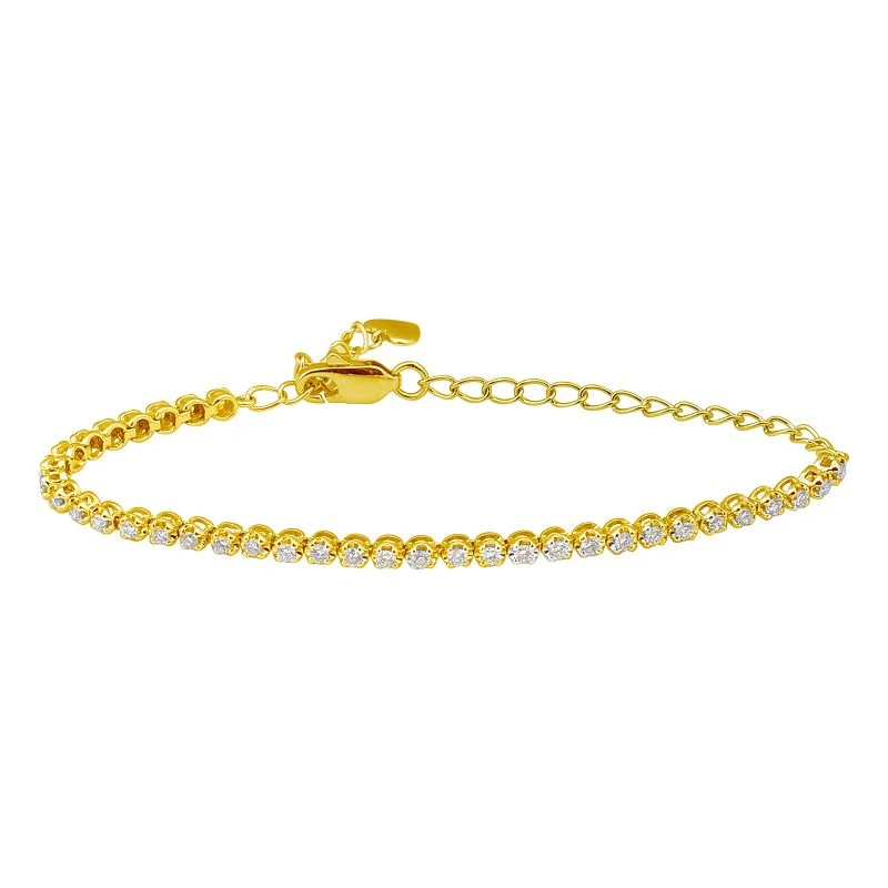 Handmade Leather Bracelet with Charms for Men-14K Yellow Gold Diamond Tennis Adjustable Bracelet