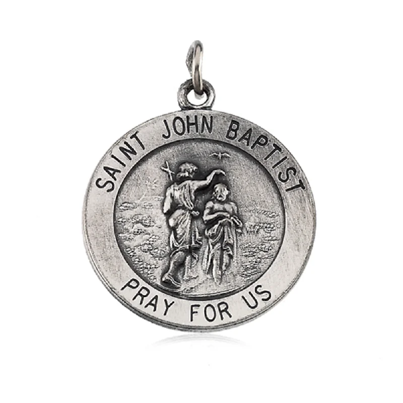 Beautiful Silver Necklace for Bridesmaids-Sterling Silver 18mm St. John The Baptist Medal Necklace, 18 Inch