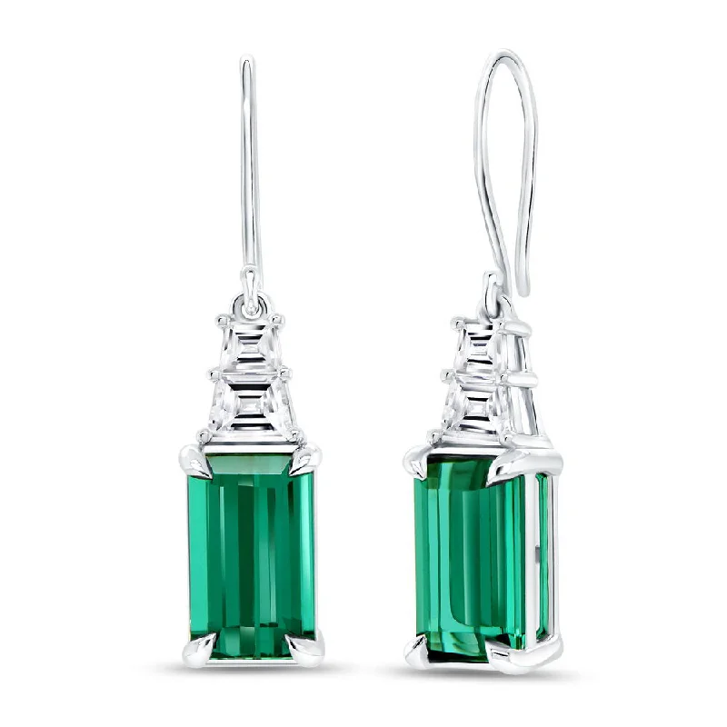 Classic Earrings for Every Occasion-Uneek Precious Collection Emerald Cut Green Tourmaline Dangle Earrings