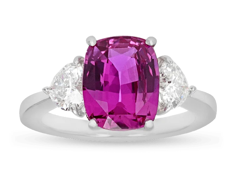 Customizable Sapphire Ring for Engagement-Oscar Heyman Purplish-Pink Ceylon Sapphire Ring, 3.94 Carats