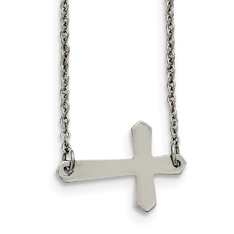 Elegant Statement Necklace for Parties-Sideways Passion Cross Necklace in Stainless Steel, 17 Inch