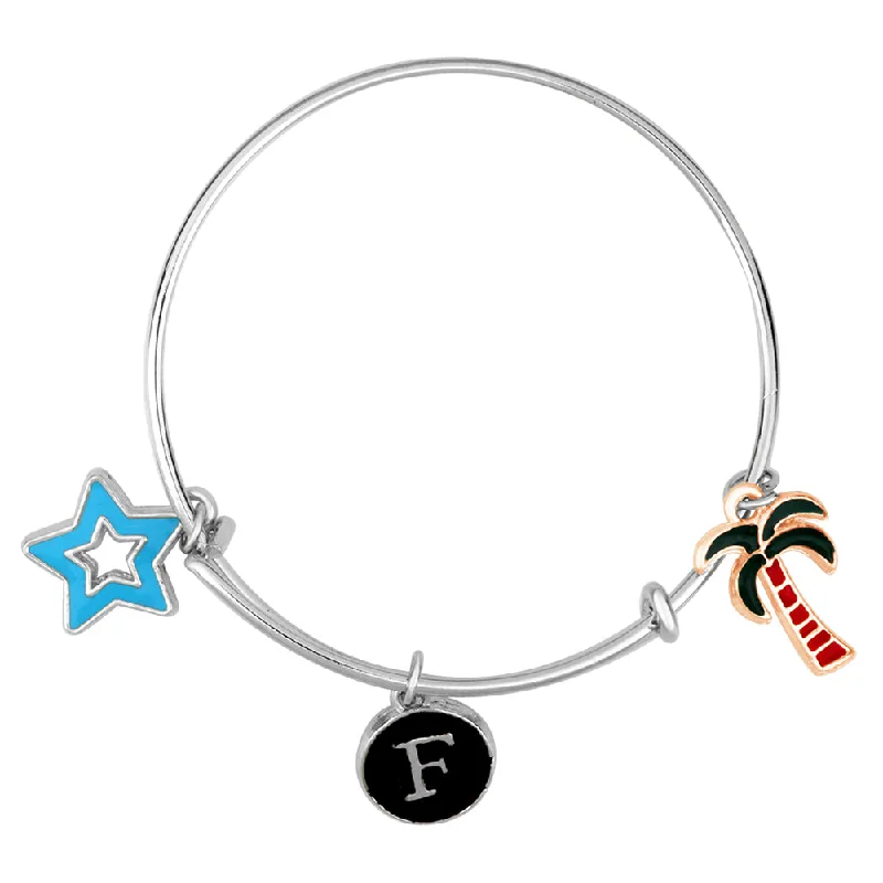 Elegant Gold Bangles with Diamond Detail-Mahi F Letter Star & Coconut Tree Shaped Enamel Work Charms Kids Bracelets for Kids (BRK1100962M)