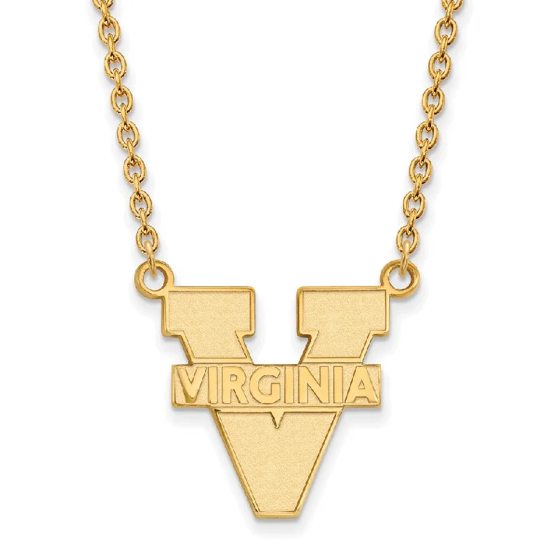 Long Chain Necklace for Stylish Look-14k Gold Plated Silver U of Virginia Large 'V' Logo Pendant Necklace