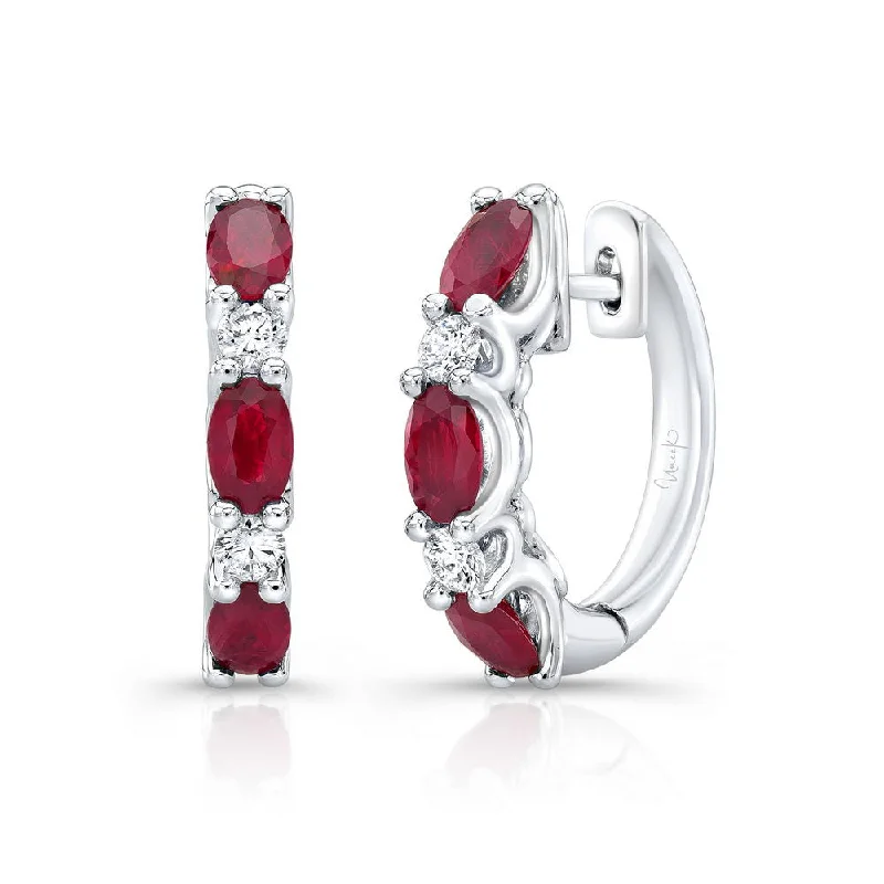 Colorful Hoop Earrings for Casual Look-Uneek Precious Collection Oval Shaped Ruby Huggie Earrings