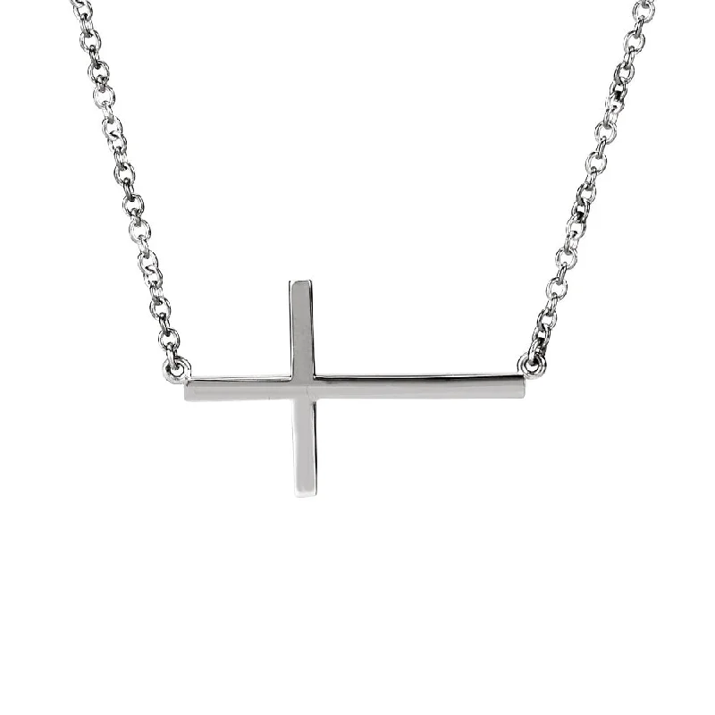 Chic Gold Necklace for Fashionistas-28mm Polished Sideways Cross Adjustable Sterling Silver Necklace