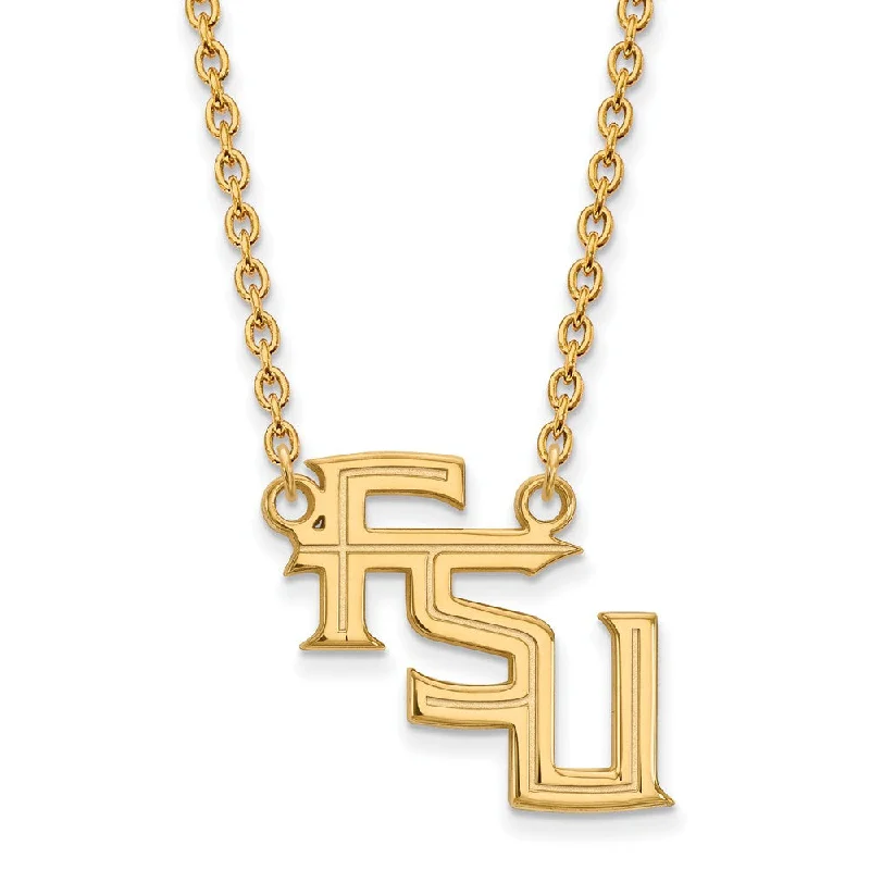 Sparkling Gold Necklace for Night Out-14k Yellow Gold Florida State Lg Logo Pendant Necklace