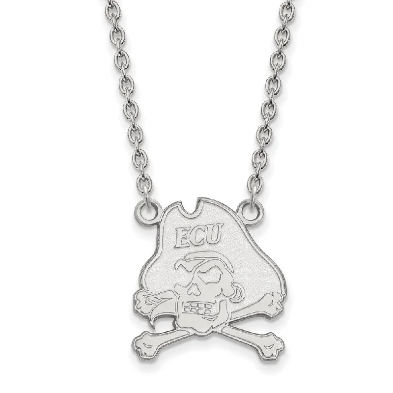 Bold Chunky Necklace for Bold Fashion-14k White Gold East Carolina U Large Pirate Pendant Necklace