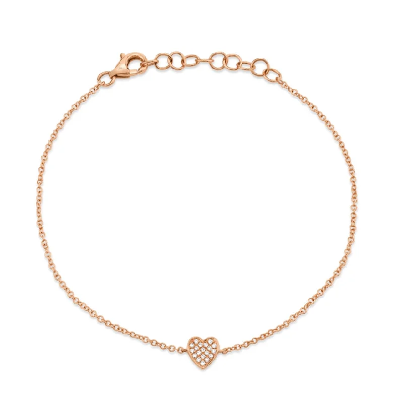 Gold Chain Bracelet for Women-14K Rose Gold Diamond Heart Bracelet