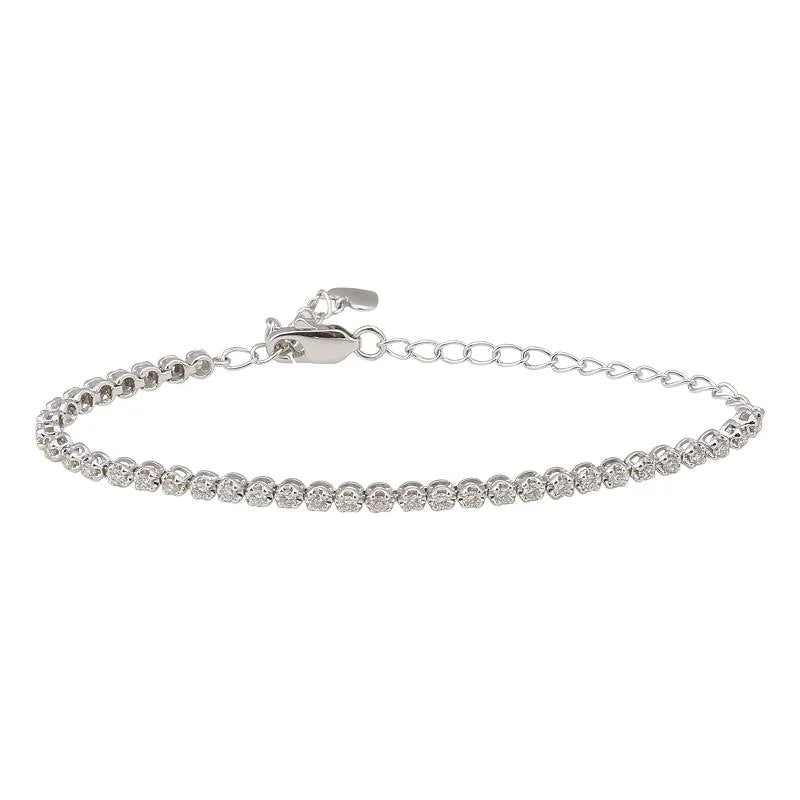 Personalized Leather Bracelet for Fashion-14K White Gold Diamond Tennis Adjustable Bracelet