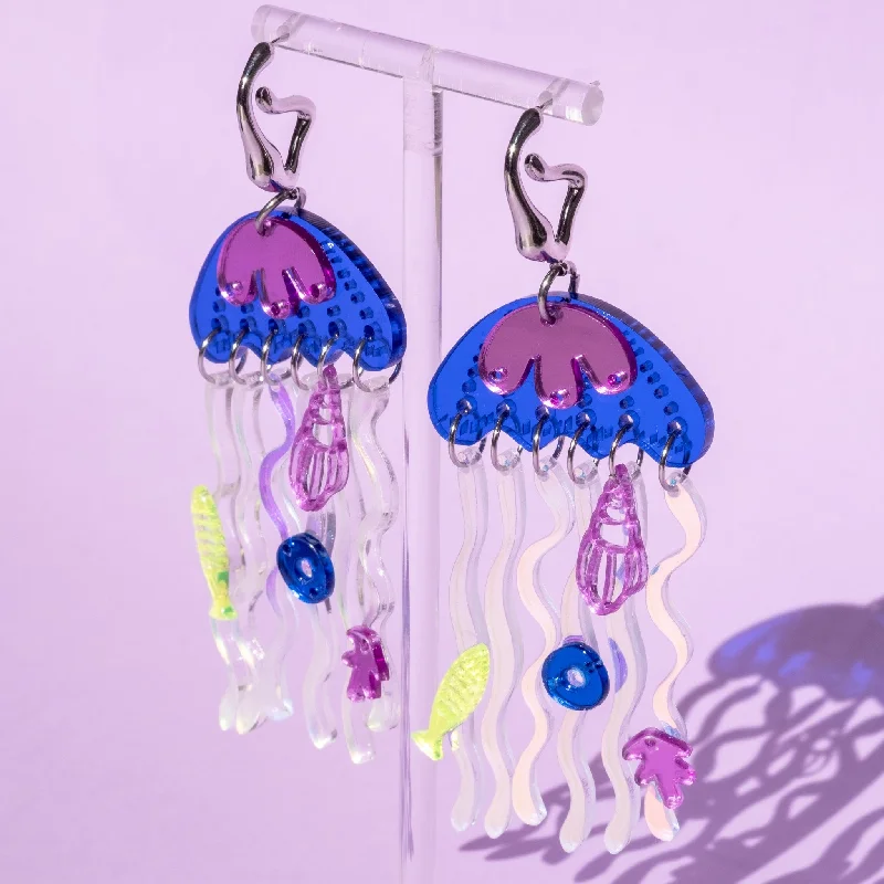 Stylish Earrings for Teen Girls-Funky Fun You Dangles - Irridescent Jellyfish Statement