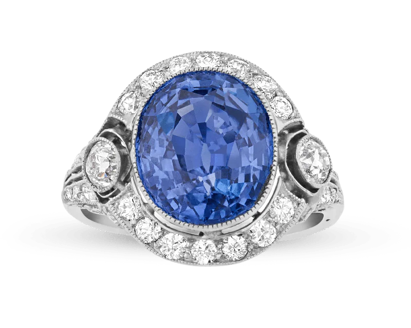 Custom Birthstone Ring for Fashion-Art Deco Ceylon Sapphire Ring, 9.50 Carats