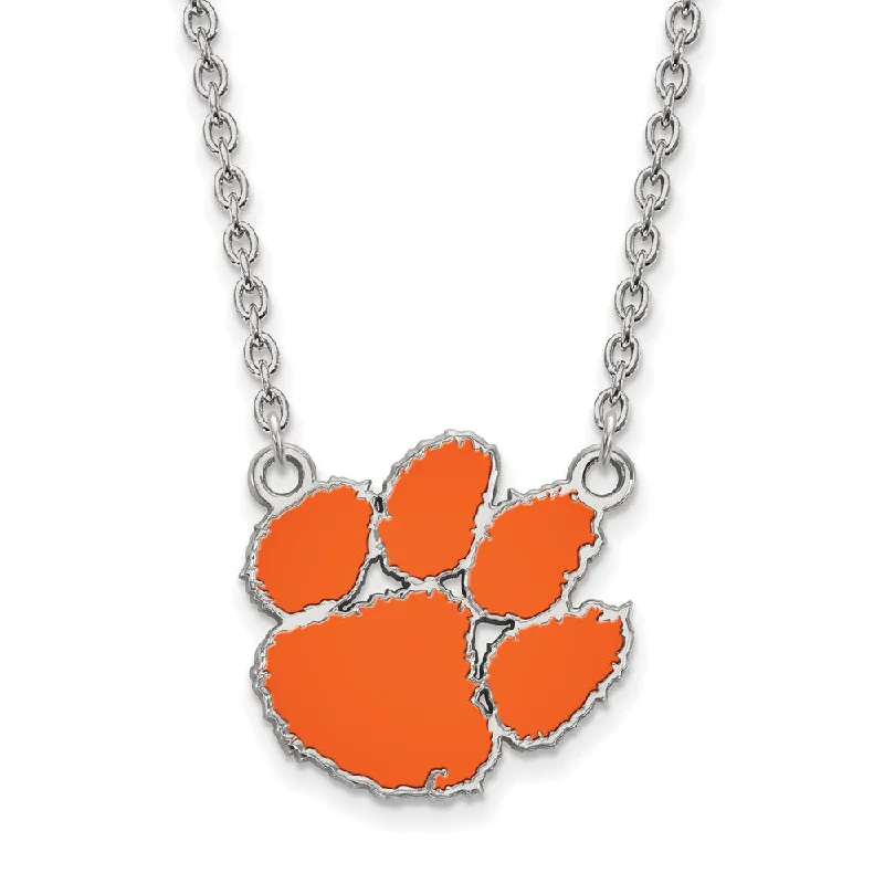 Necklace with Engraved Charm for Personal Touch-Sterling Silver Clemson U Large Enamel Logo Pendant Necklace