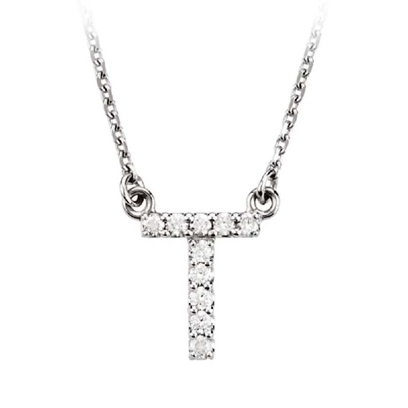 Simple Silver Chain Necklace-1/10 Cttw Diamond & 14k White Gold Block Initial Necklace, Letter T