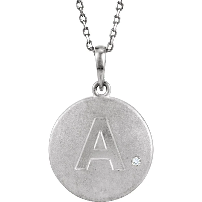 Gold Pendant Necklace for Stylish Women-The Emma Sterling Silver Diamond Block Initial A Disc Necklace, 18 In.