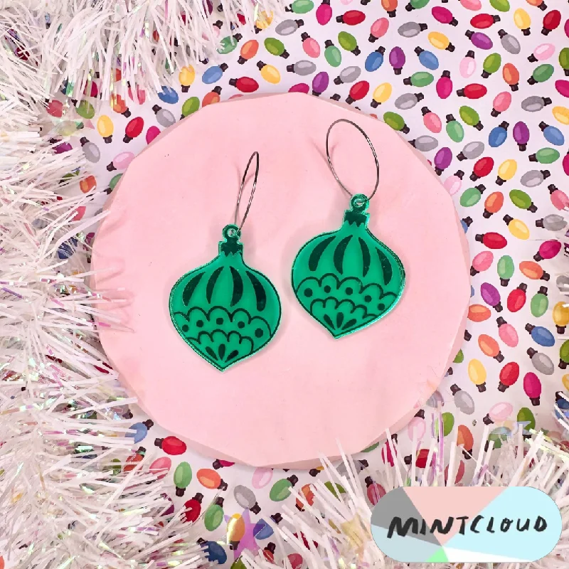 Crystal Earrings for Parties-Mintcloud Christmas Earrings - Traditional Bauble Bright Green Mirror