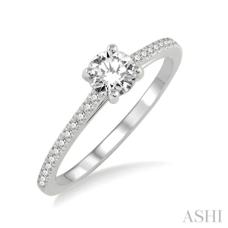 Personalized Ring with Custom Engraving-1/10 Ctw Diamond Semi-Mount Engagement Ring in 14K White Gold