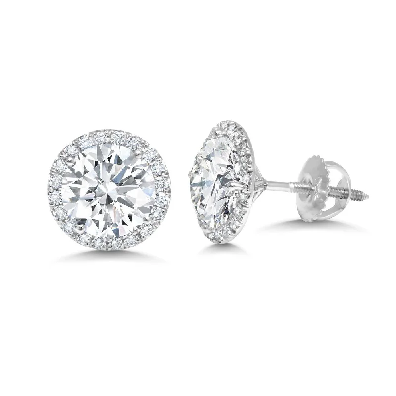 Luxury Silver Earrings for Women-Uneek Signature Collection Halo Round Diamond Stud Earrings