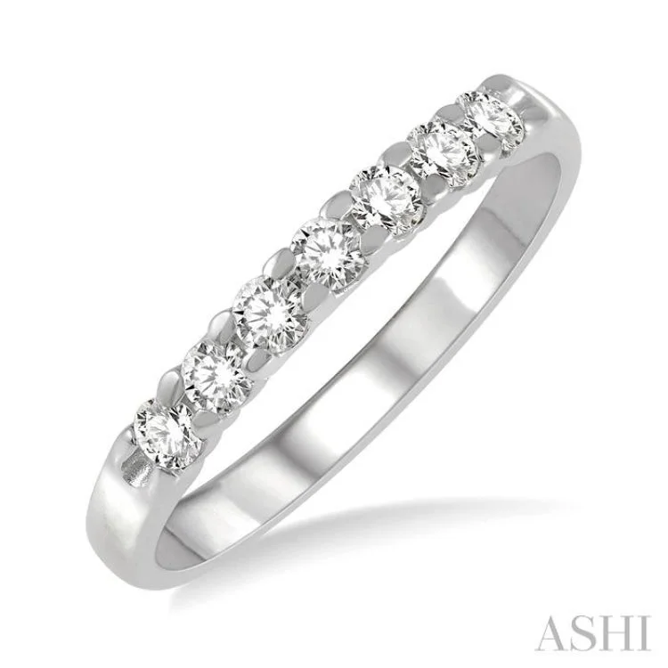 Designer Wedding Band for Women-1/3 ctw 7 Stone Round Cut Diamond Wedding Band in 14K White Gold